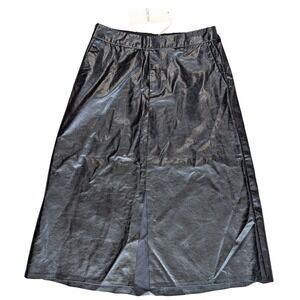 NWT Cream Black Small Aline Faux Leather Maxi Tea Length Skirt